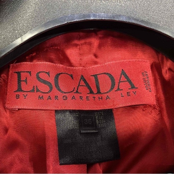 Escada By Margaretha Ley Red Plaid Notch Lapel Long Sleeve Wool Blazer s… - Picture 10 of 12